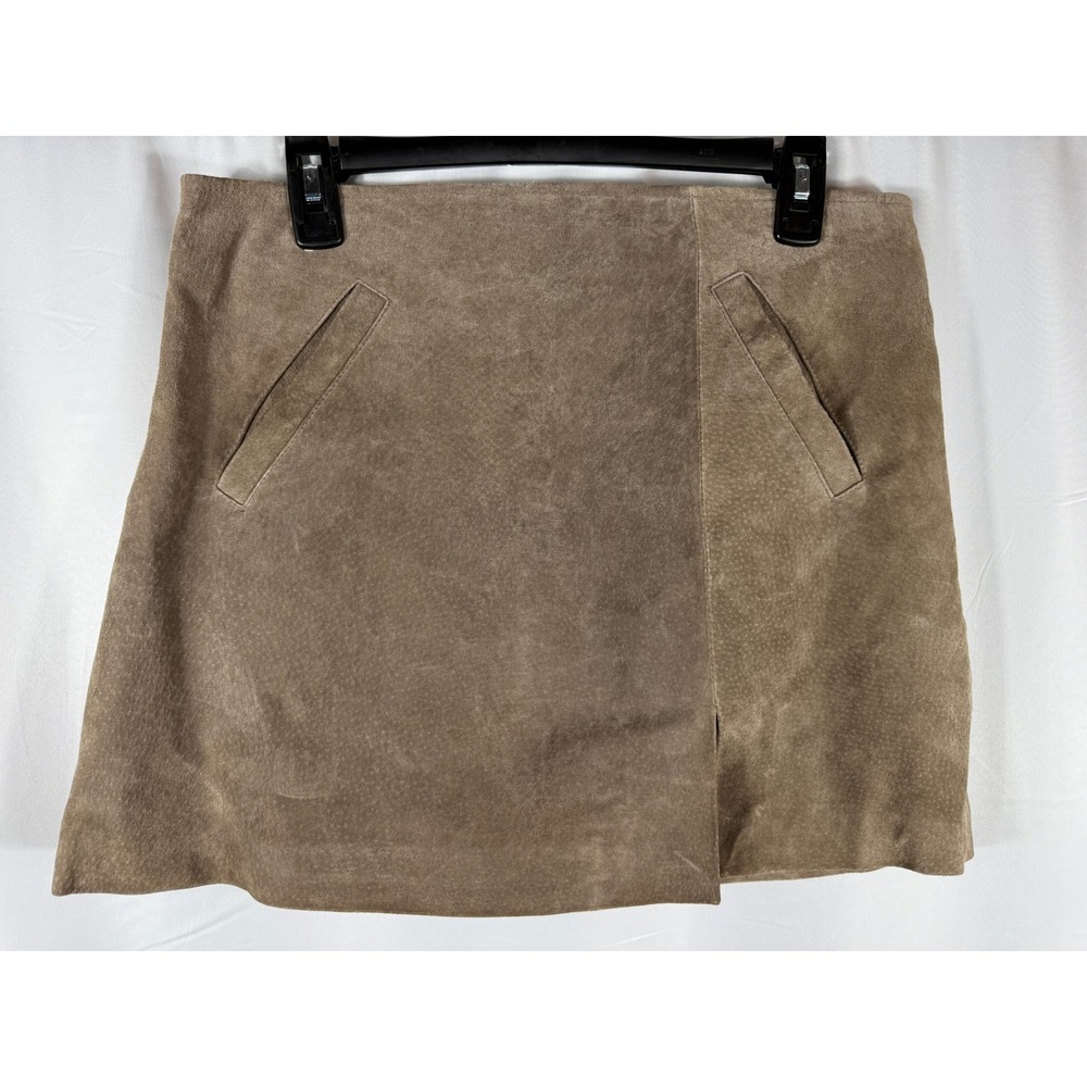 BLANKNYC 100% Suede Leather Mini Skirt Size 29 Taupe Brown Pockets Back Zip